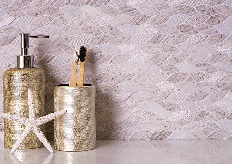 Textured Crema Marfil Leaf Marble Mosaic Tile | Tile Club