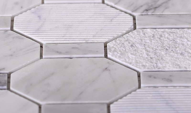 Textured Elongated Carrara Hexagon Marble Mosaic Tile | Tile Club