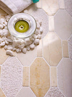 Textured Elongated Crema Marfil Hexagon Marble Mosaic Tile