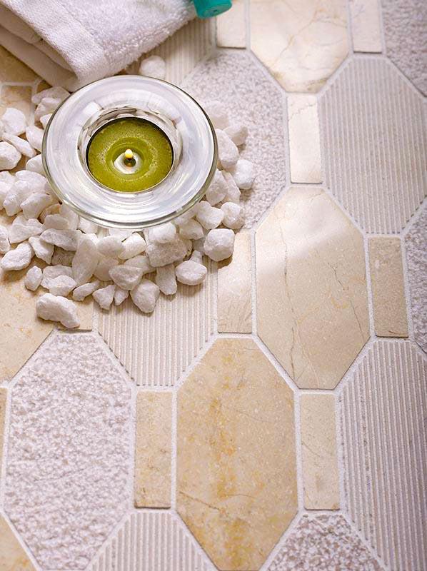 Textured Elongated Crema Marfil Hexagon Marble Mosaic Tile