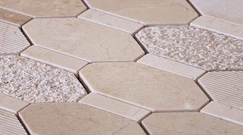 Textured Elongated Crema Marfil Hexagon Marble Mosaic Tile | Tile Club