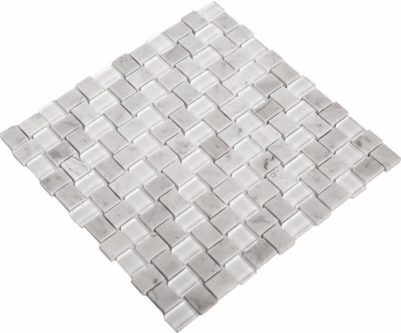 Textured Mini Brick Carrara And Glass Mosaic Tile