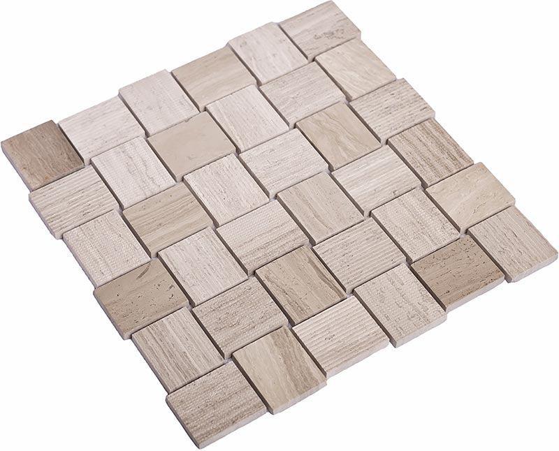 Textured Wooden Beige Brick Marble Mosaic Tile | Tile Club