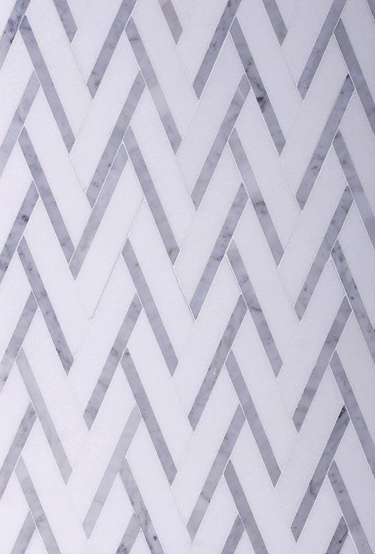 Thassos and Carrara Striped Chevron Mosaic Tile 2