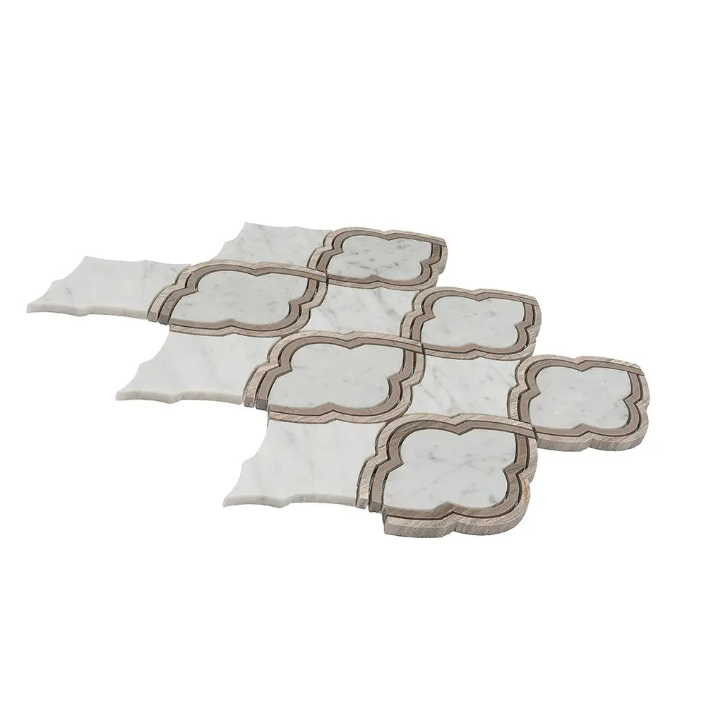 Carrara Arabesque Tile With Wooden Beige Lines | Tile Club