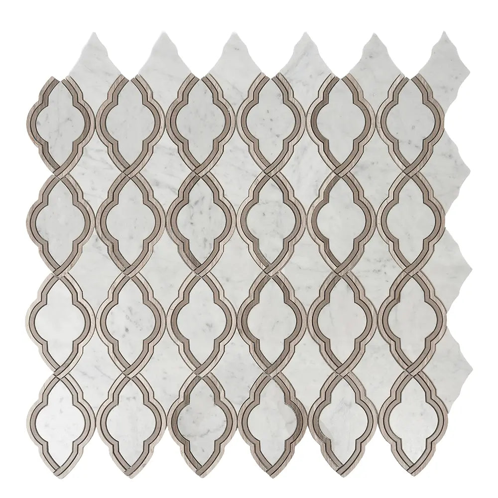 Carrara Arabesque Tile With Wooden Beige Lines | Tile Club