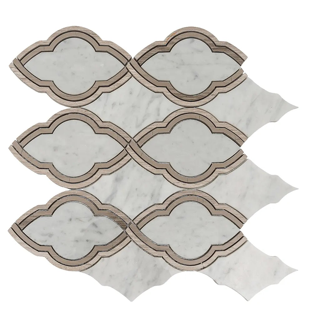 Carrara Arabesque Tile With Wooden Beige Lines | Tile Club