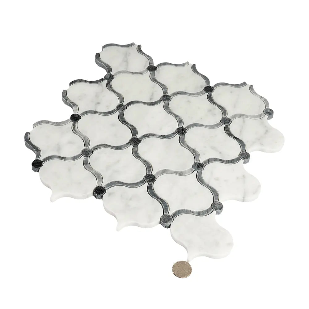 Carrara Arabesque Tile With Bardiglio Dots | Tile Club