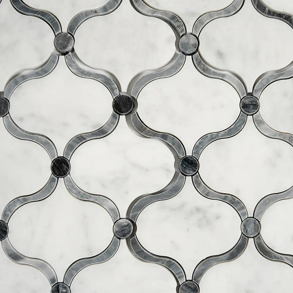Carrara Arabesque Tile With Bardiglio Dots | Tile Club