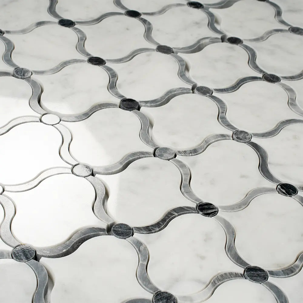 Carrara Arabesque Tile With Bardiglio Dots | Tile Club