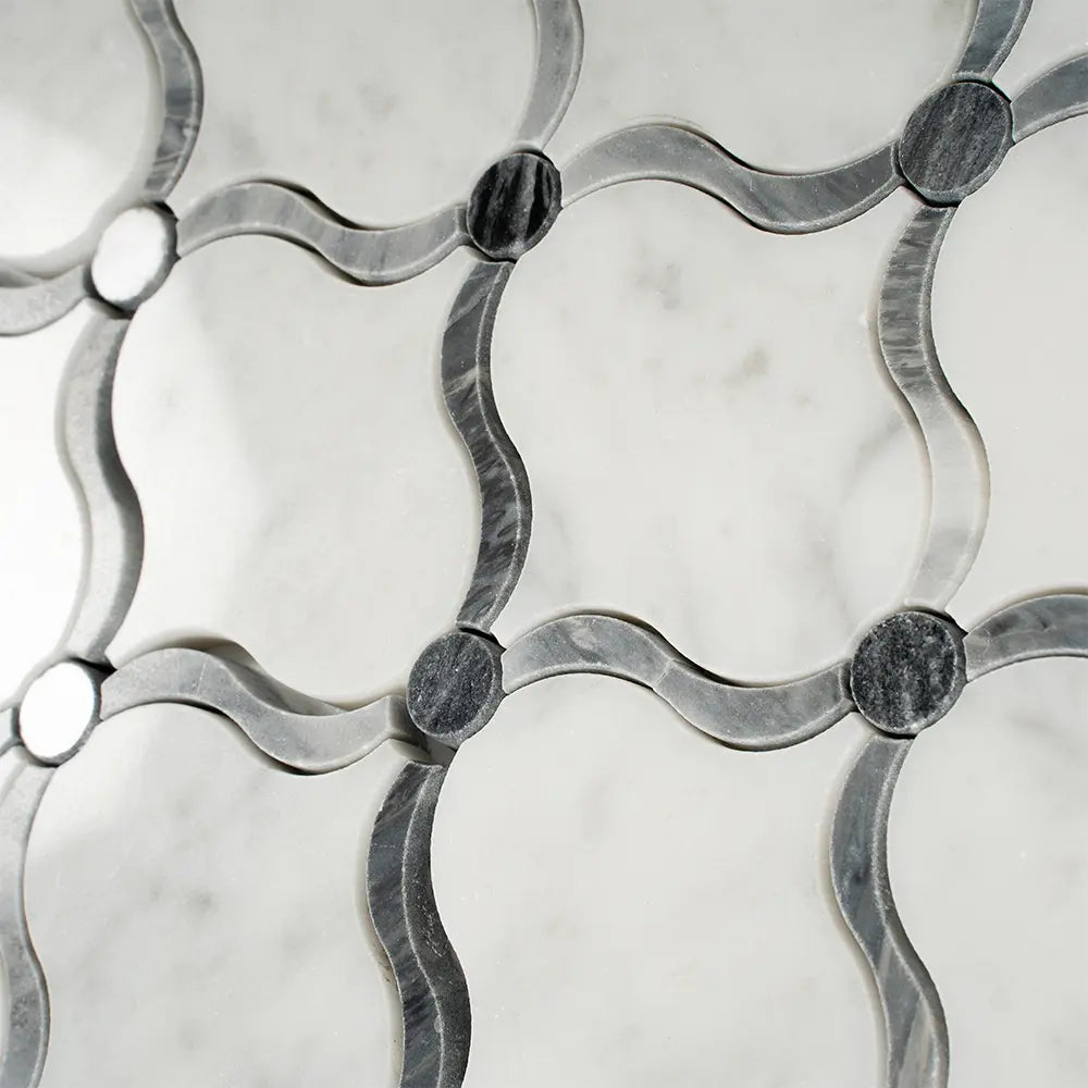 Carrara Arabesque Tile With Bardiglio Dots | Tile Club