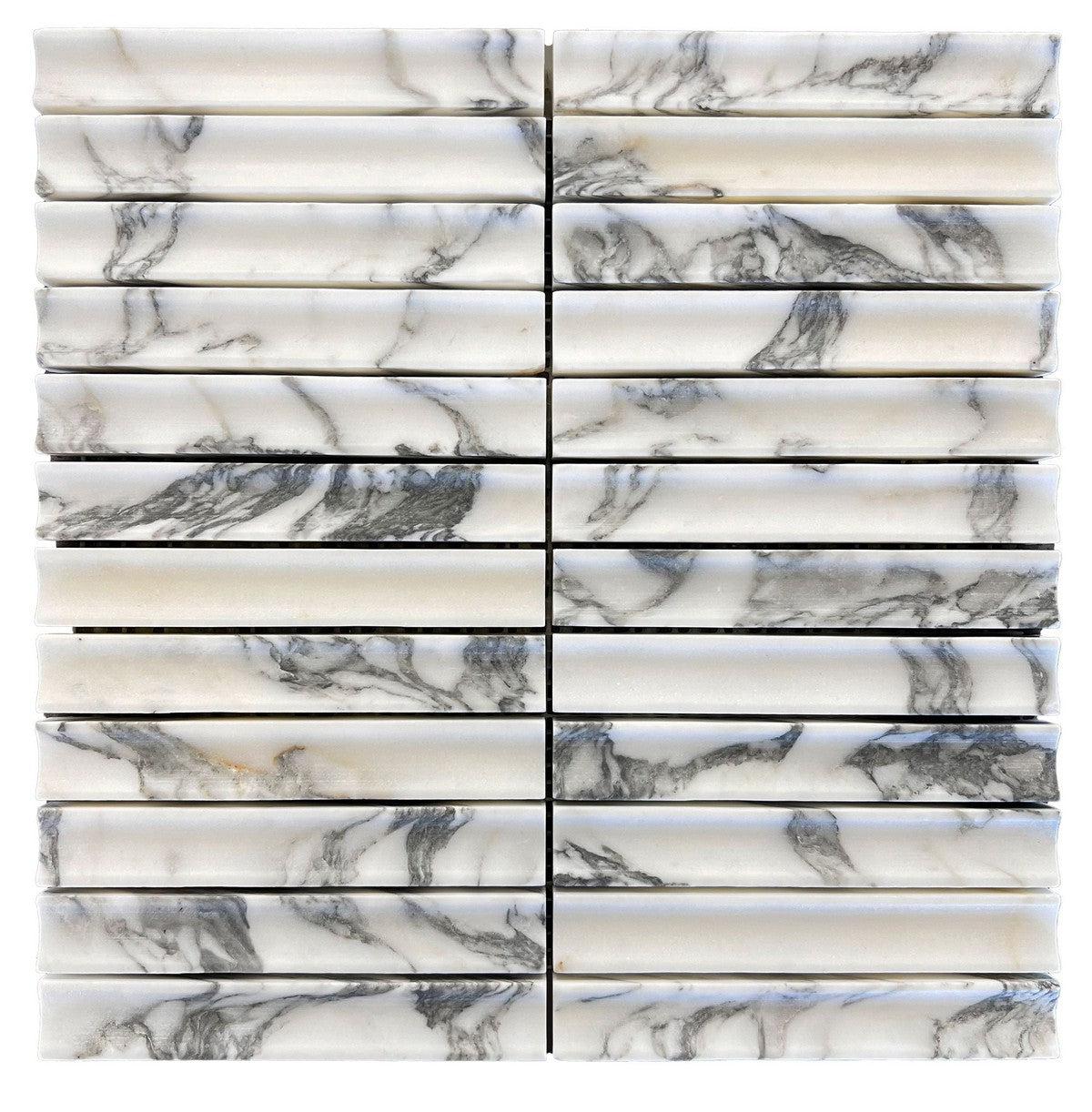 True Arabescato Concave Fluted Marble Mosaic Tile