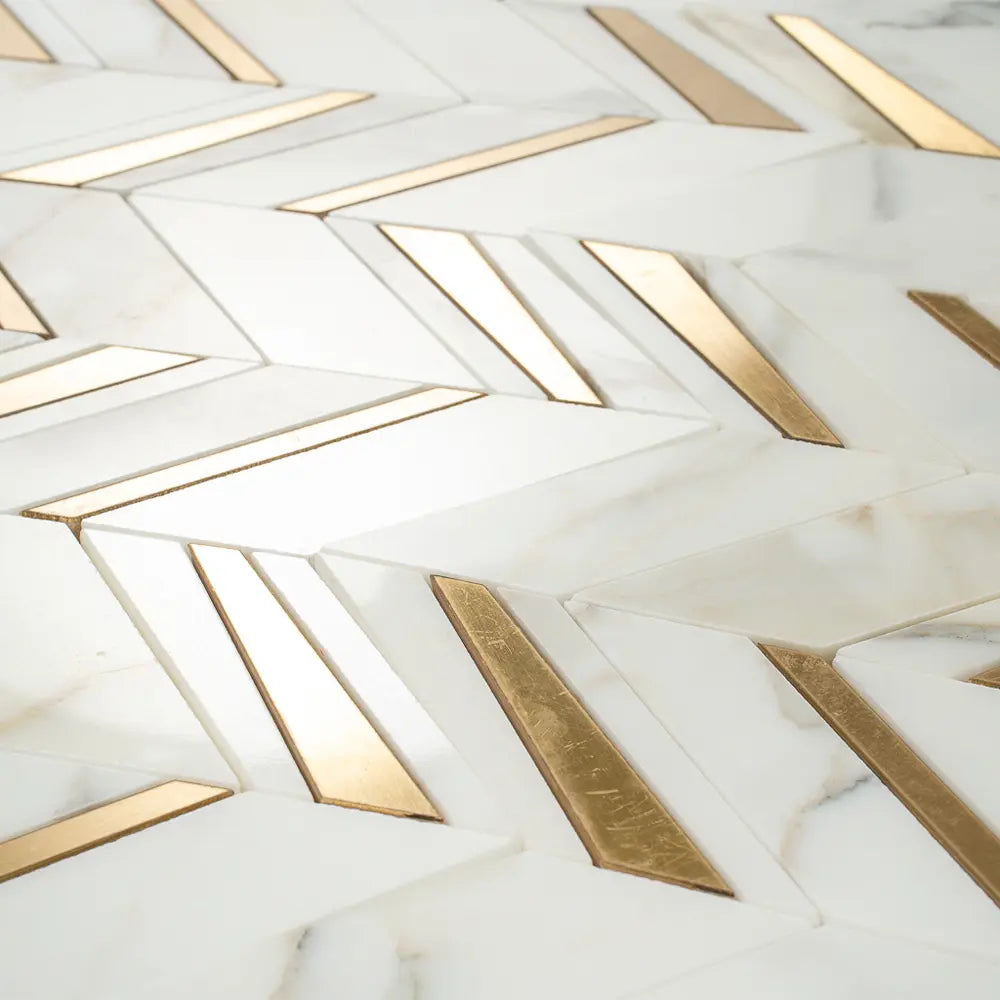 Calacatta Gold and Brass Chevron Mosaic | Tile Club