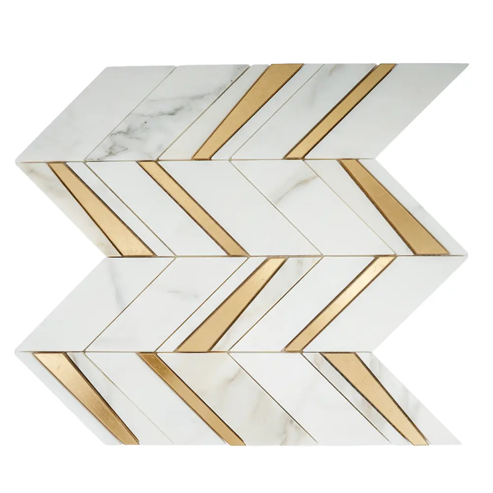 Calacatta Gold and Brass Chevron Mosaic | Tile Club
