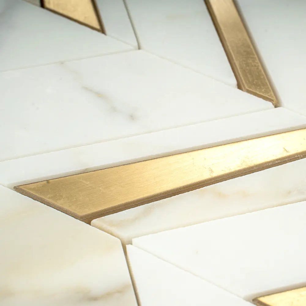 Calacatta Gold and Brass Chevron Mosaic | Tile Club