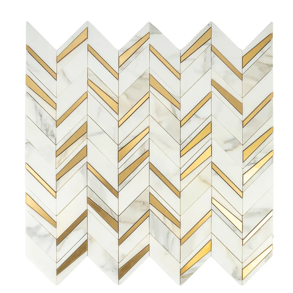 Calacatta Gold and Brass Chevron Mosaic | Tile Club