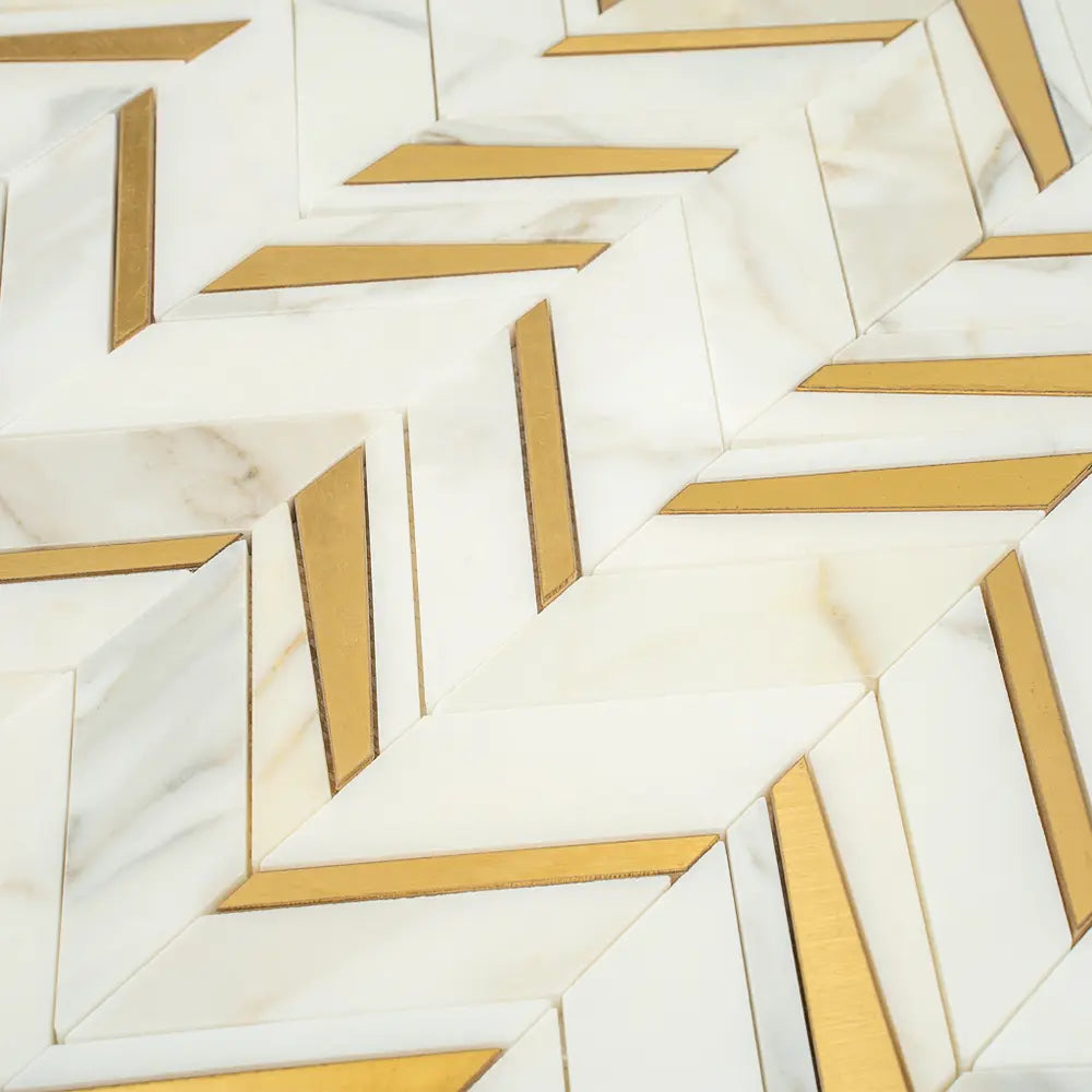 Calacatta Gold and Brass Chevron Mosaic | Tile Club