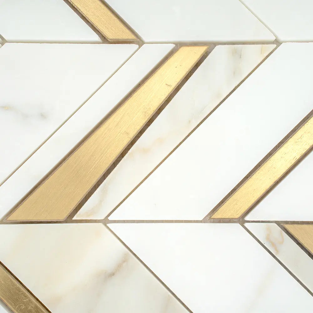 Calacatta Gold and Brass Chevron Mosaic | Tile Club