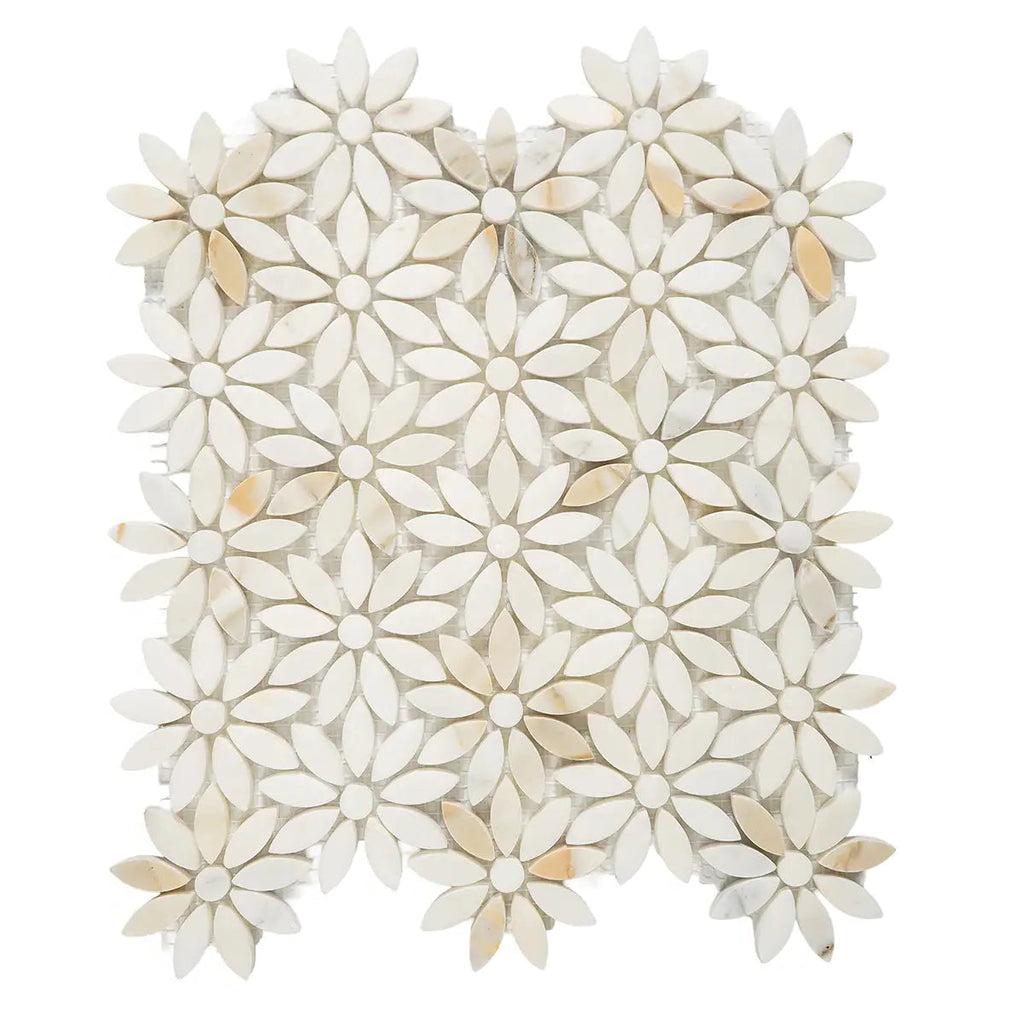 Meadow Calacatta Gold Flower Marble Mosaic Tile | Tile Club