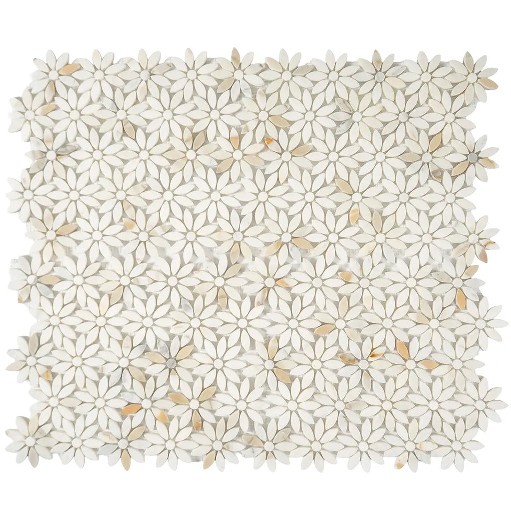 Meadow Calacatta Gold Flower Marble Mosaic Tile | Tile Club