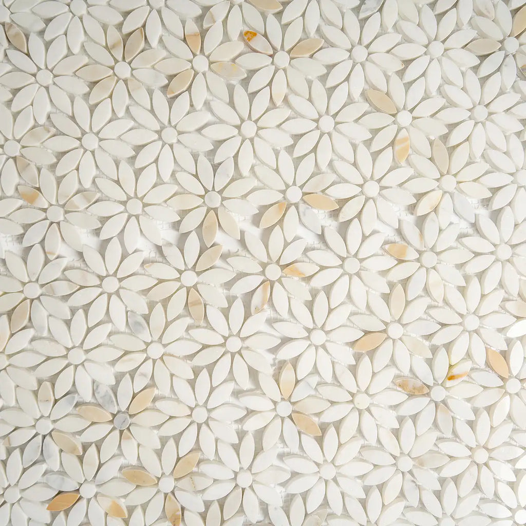 Meadow Calacatta Gold Flower Marble Mosaic Tile | Tile Club