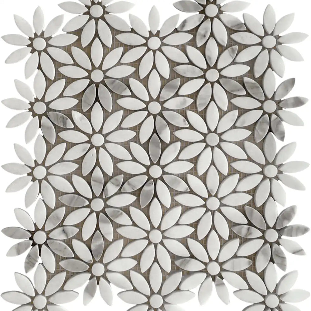 Meadow Calacatta Gold Flower Marble Mosaic Tile | Tile Club