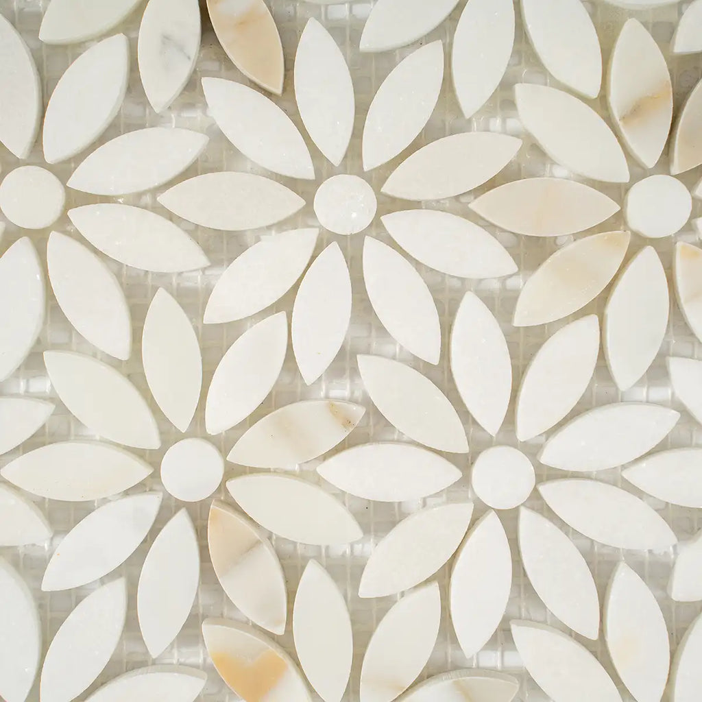 Meadow Calacatta Gold Flower Marble Mosaic Tile | Tile Club