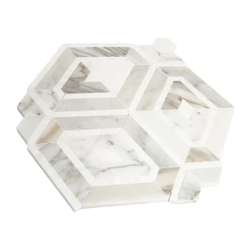 Diamond & Hex Calacatta Gold Marble Mosaic Tile