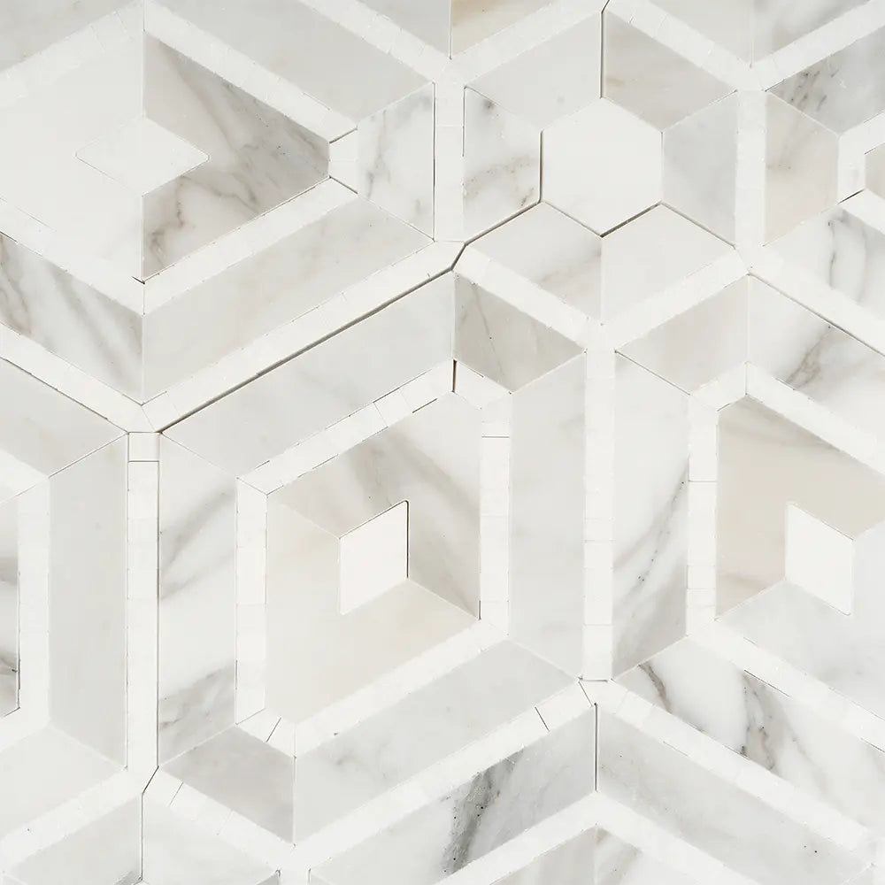 Diamond & Hex Calacatta Gold Marble Mosaic Tile