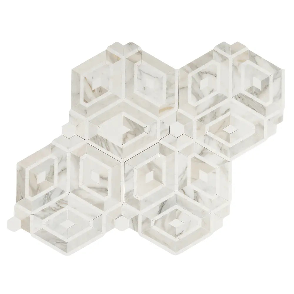 Diamond & Hex Calacatta Gold Marble Mosaic Tile