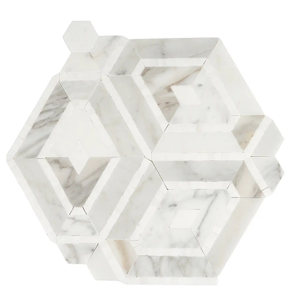Diamond & Hex Calacatta Gold Marble Mosaic Tile