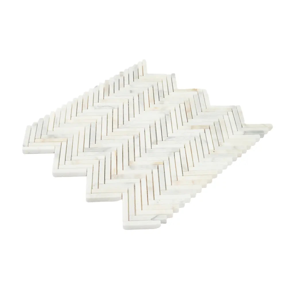 Calacatta Gold Skinny Herringbone Mosaic Tile | Tile Club