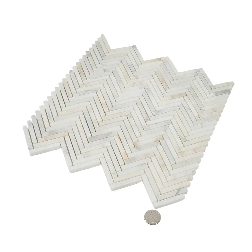 Calacatta Gold Skinny Herringbone Mosaic Tile | Tile Club
