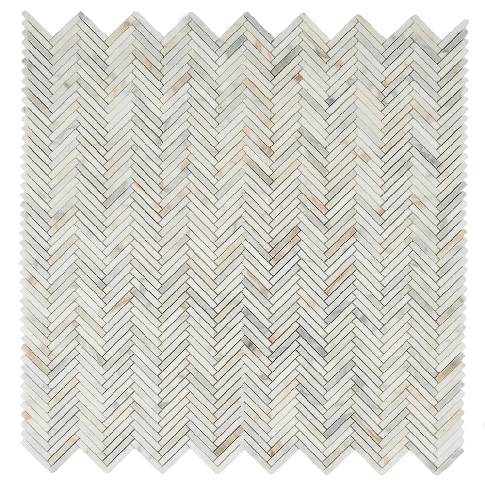 Calacatta Gold Skinny Herringbone Mosaic Tile | Tile Club