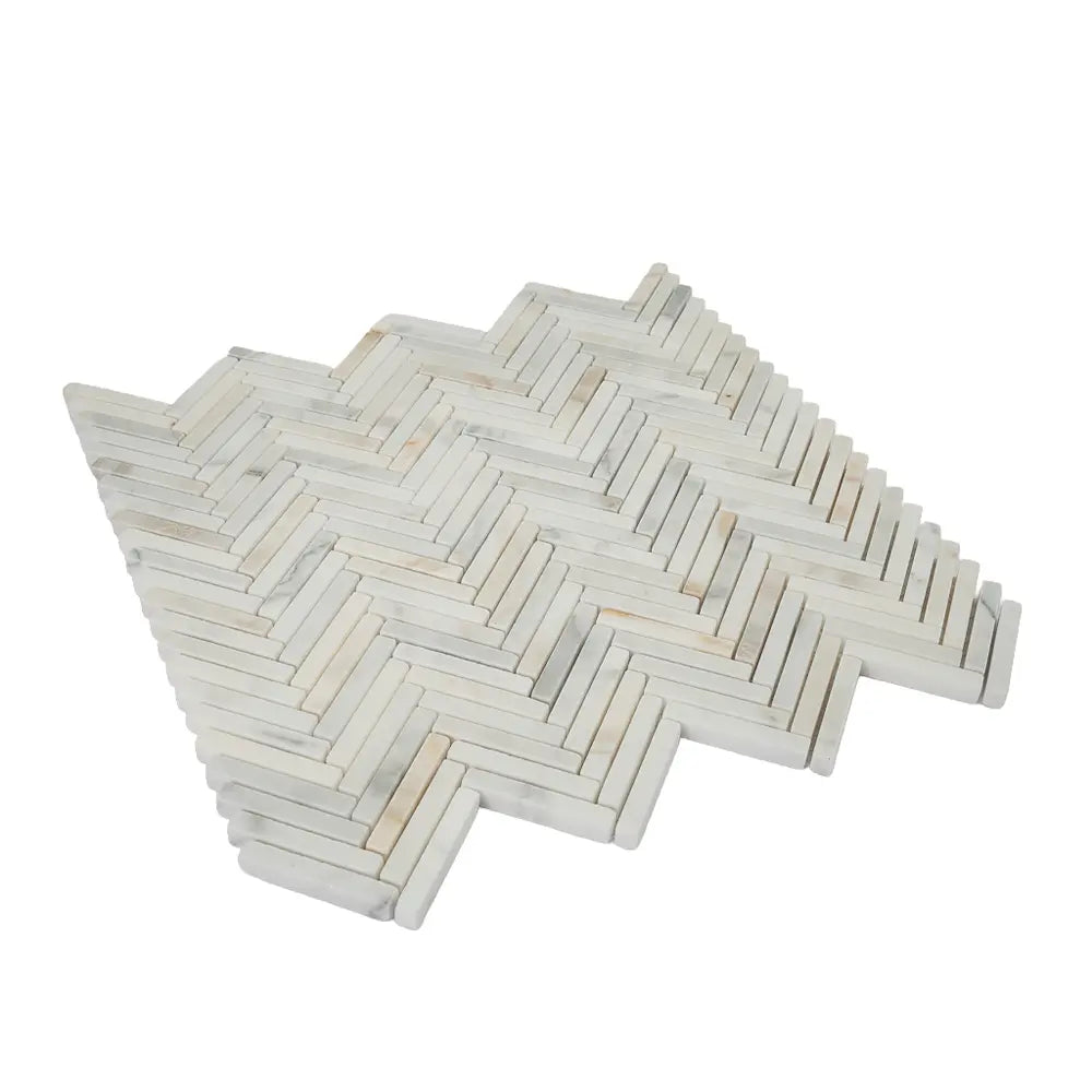 Calacatta Gold Skinny Herringbone Mosaic Tile | Tile Club
