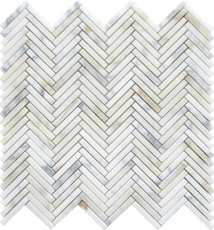Calacatta Gold Skinny Herringbone Mosaic Tile Sample
