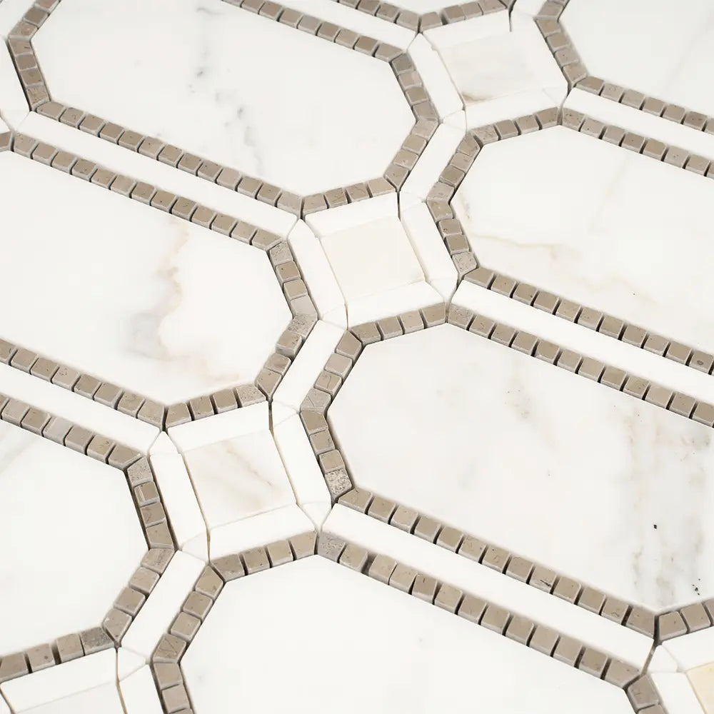 Calacatta Gold Octagon With Lagos Azul Dots | Tile Club
