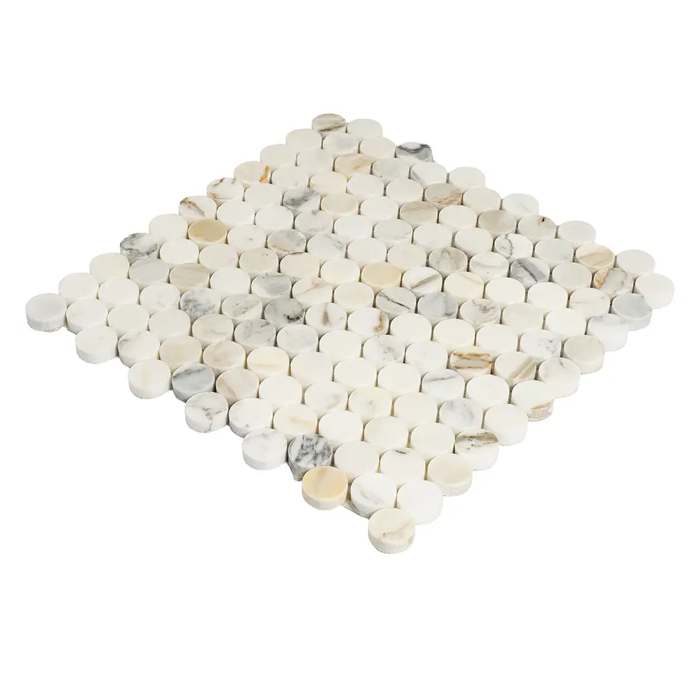 Calacatta Gold Marble 1.2" Penny Tile Polished | Tile Club