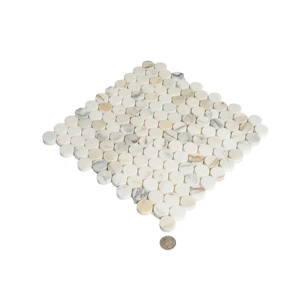Calacatta Gold Marble 1.2" Penny Tile Polished | Tile Club