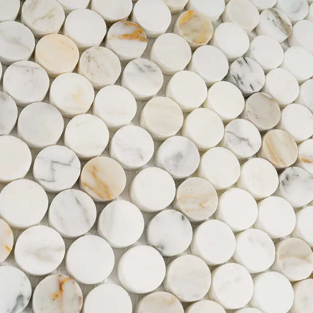 Calacatta Gold Marble 1.2" Penny Tile Polished | Tile Club