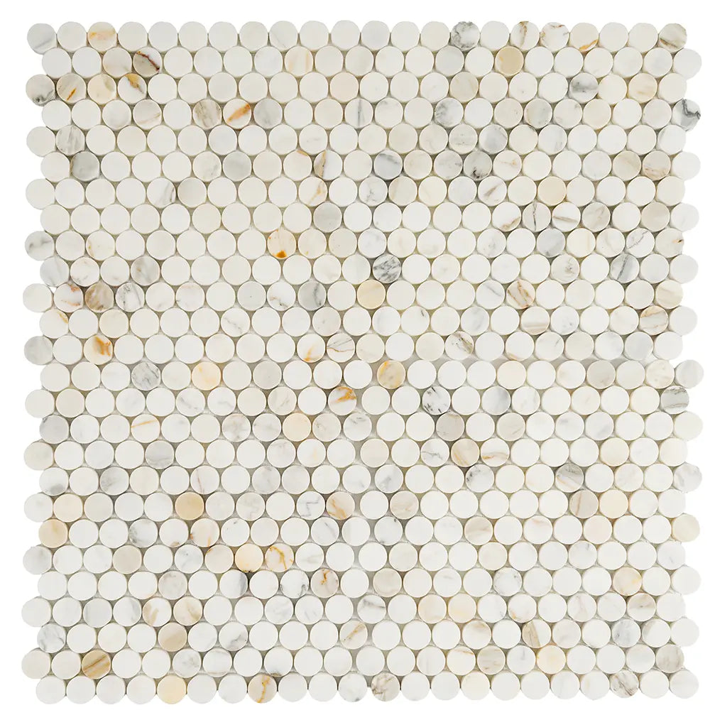 Calacatta Gold Marble 1.2" Penny Tile Polished | Tile Club