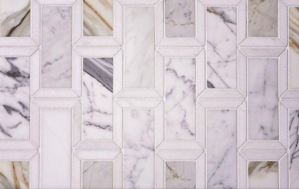 9.6" x 12" Calacatta Gold & Thassos Bricks Mosaic Tile
