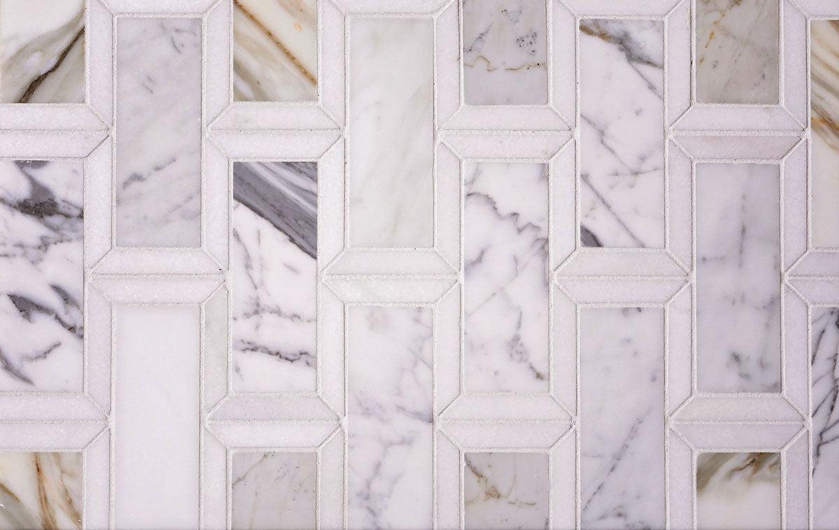 9.6" x 12" Calacatta Gold & Thassos Bricks Mosaic Tile
