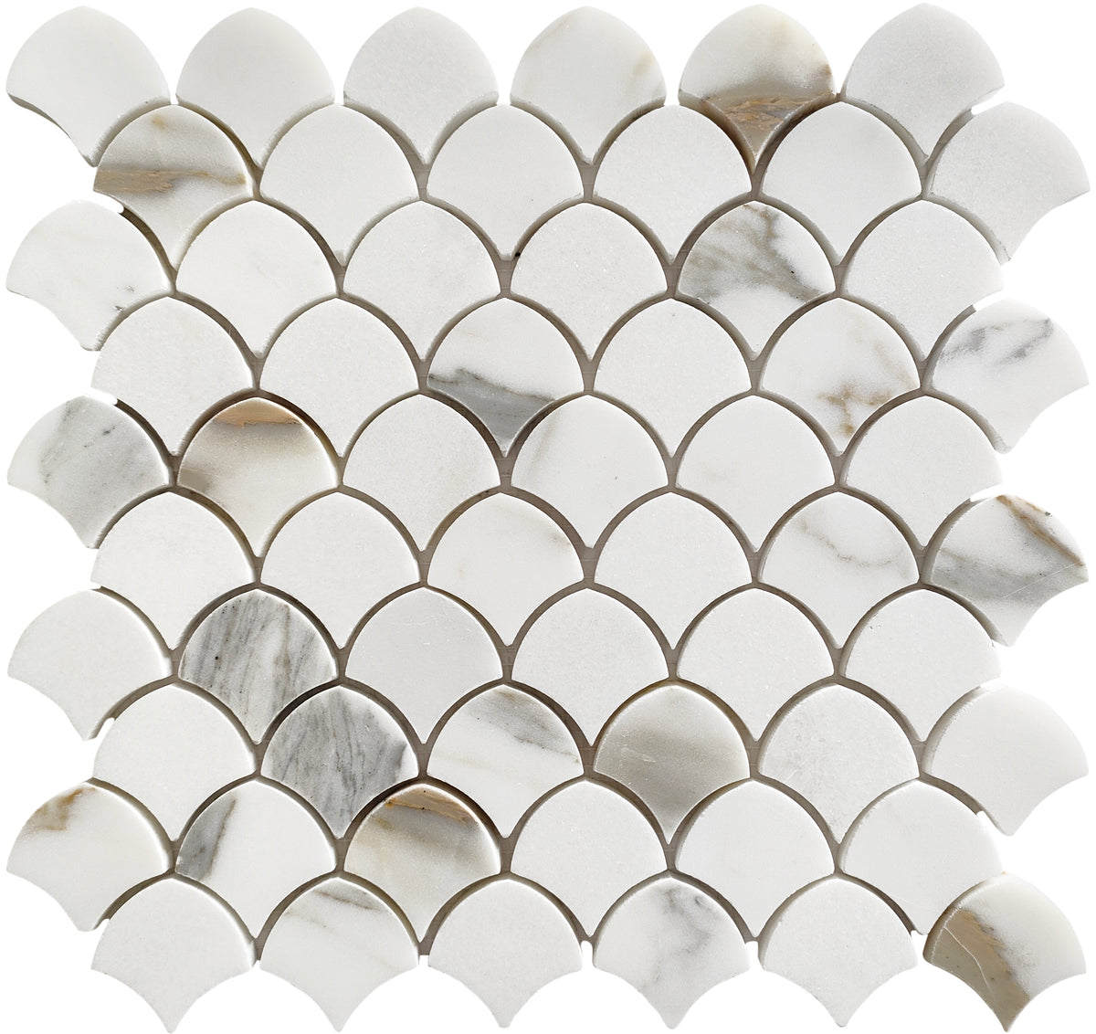 Calacatta Gold and Thassos Scale Marble Mosaic Tile | Tile Club