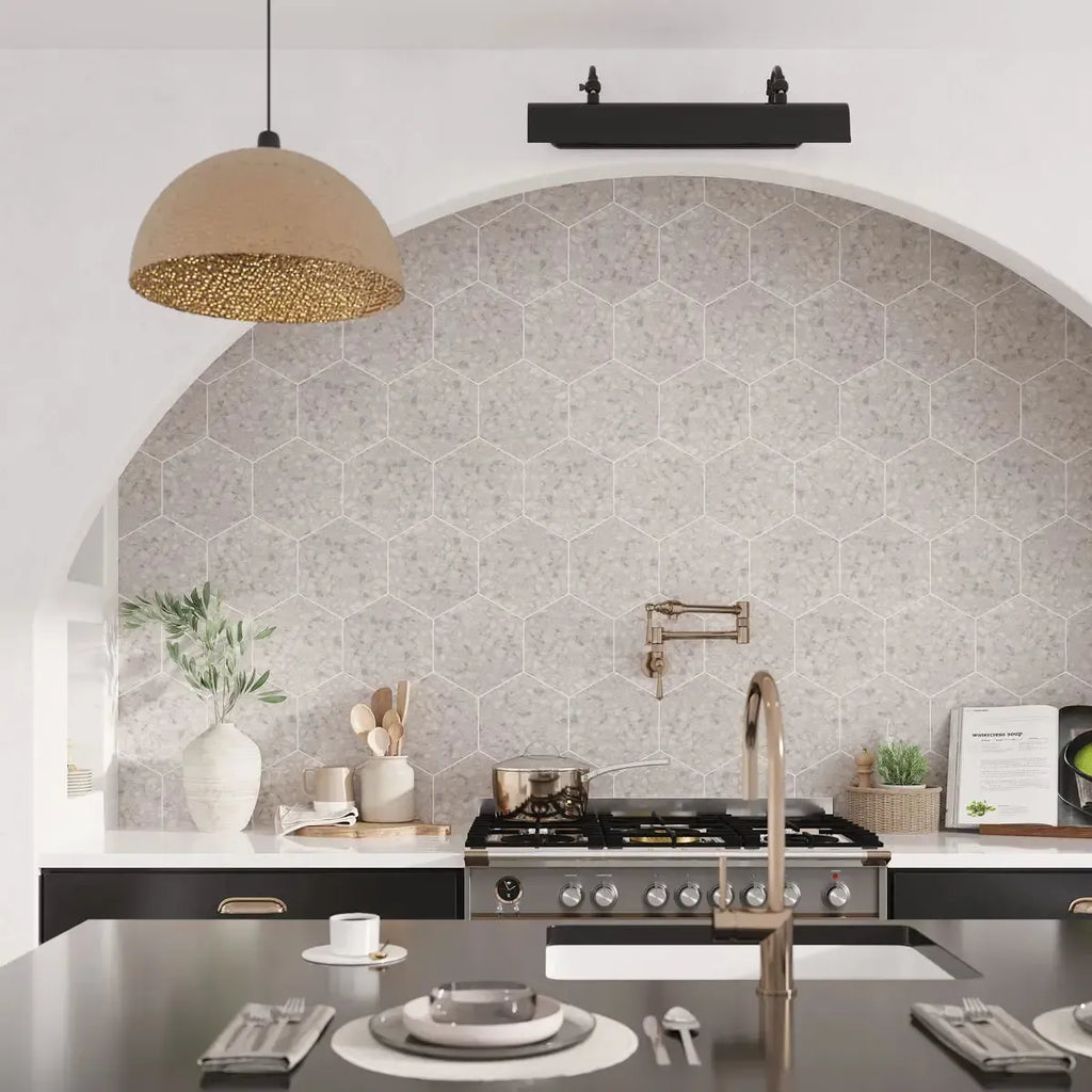 Tundra Snow Terrazzo Hex Porcelain Tile | Tile Club