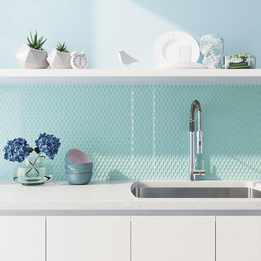 Turquoise Penny Round Glass Tile | Tile Club