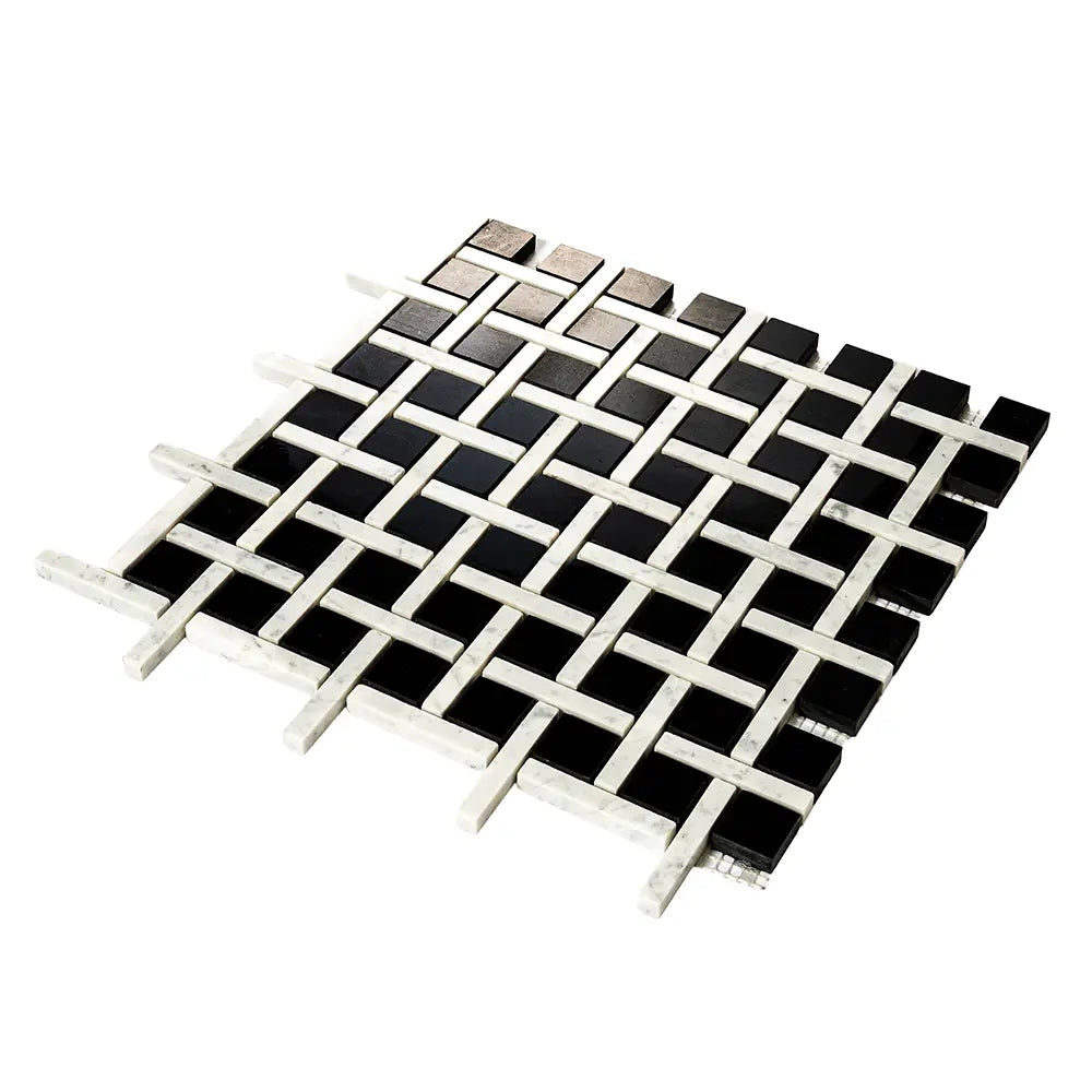 Boulevard Nero Marquina And Carrara Marble Mosaic Tile | Tile Club