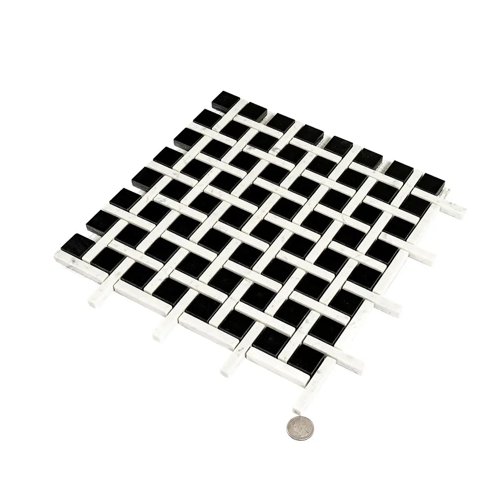 Boulevard Nero Marquina And Carrara Marble Mosaic Tile | Tile Club