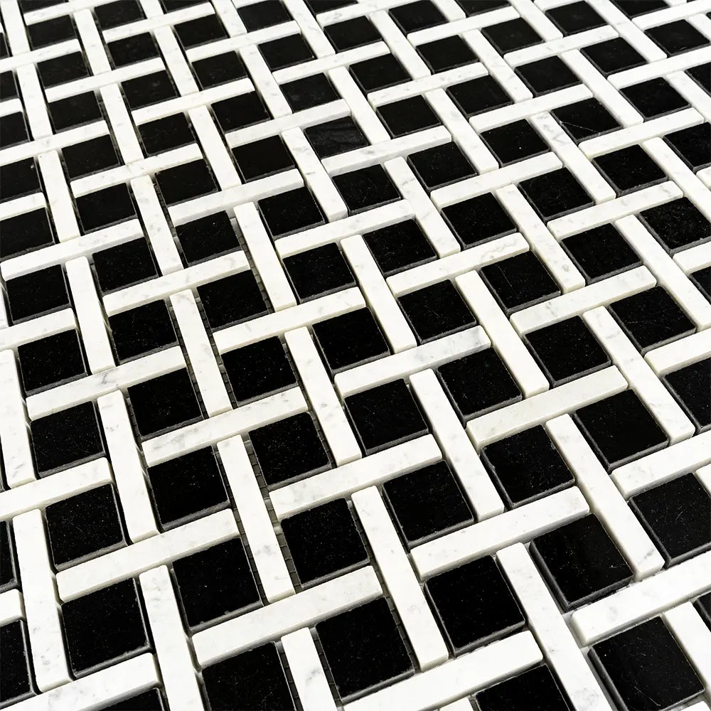 Boulevard Nero Marquina And Carrara Marble Mosaic Tile | Tile Club