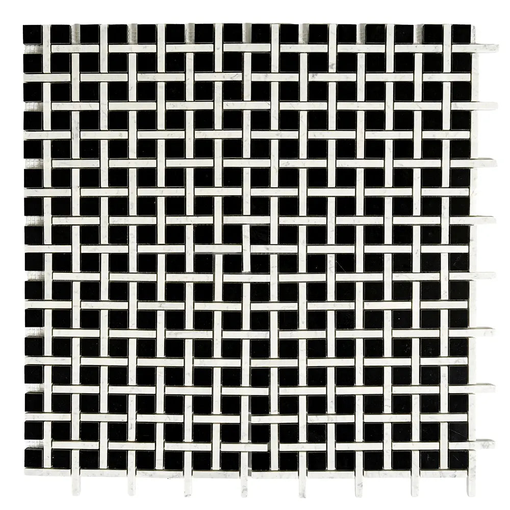 Boulevard Nero Marquina And Carrara Marble Mosaic Tile | Tile Club